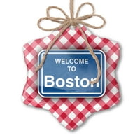 Ornament tiskani jedan pogodan znak Dobrodošli u Boston Božić Neonblond