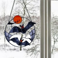 Xinhuadsh Halloween ukras šišmiša šuplji okrugli metalni lanac vitraža Suncatcher unutarnji prozorski