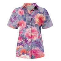Ženski modni casual cvijet kratkih rukava s kratkim rukavima rever košulja TOP bluza Ženske vrhove Chmora
