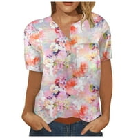 Hanas Ljetne bluze za žene modni ispisani elegantni casual v vrat bluze vrhovi majica s džepom prsa