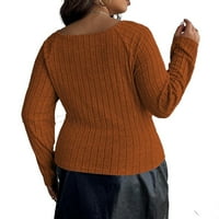Ženska smeđa ravnica dugih ležernih majica sa dugim rukavima plus veličine