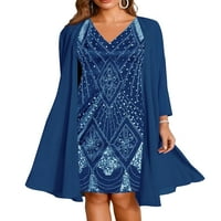 Avamo dame A-line haljine šifon midi haljina dugih rukava sa dugim rukavima set žene retro party blue