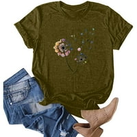 Cuoff bluze za žene modni cvjetni tisak O-izrez kratka majica labava majica ženske vrhove vojske zelene s