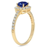 1.23ct princeza rez plavi simulirani tanzanite 14k žuti zlatni godišnjica Angažovanje halo prstena veličine
