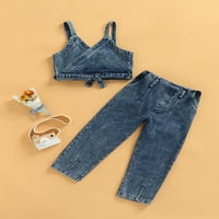 Arvbitana Toddler Baby Girls Solid Color Traper Outfit bez rukava bez rukava + elastični struk Jean