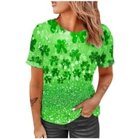 Ženski vrhovi Dan St. Patricki odmor Zelena djetelina Ispis kratkih rukava Okrugli vrat Pulover T-majice