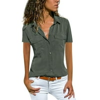 Ženske vrhove bluza Žene kratki rukovi Ležerne prilike sa punim košulje Henley Ljeto Siva 5xl