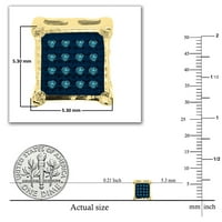 DazzlingRock kolekcija okrugla plavi dijamantski V-PRONG kvadrat HIP hop ledene naušnice za muškarce u 14K žutom zlatu