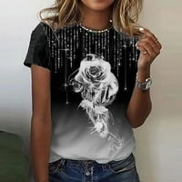 Ženska modna ljetna nova okrugla vrat Rose Print kratkih rukava Ležerne majica Top