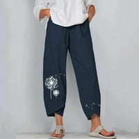 Zpanxa Ženski slabe Ljetne casual labavo pamučne posteljine vezene široke pantalone za žene ženske pantalone Radne hlače mornarice xl