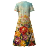 Haljine za žene ženski V-izrez kratki rukav cvjetni sunčani haljina Srednja dužina Ležerna sunčanica
