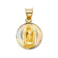 14k TRI Color Solid Gold Diamond Rese naša dama od Guadalupe Marke Religiozni šarm Privjesak s Bo lancem