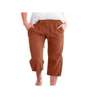 Capri pantalone za žene Ležerne prilike ljetne vune elastične visokog struka pantne pantalone sa širokim