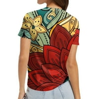 APEPAL Ljetna bluza majica za ženske kratkih rukava okrugli vrat Vintage Print Tunic Bluza Top Dame