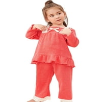 Djevojke za djecu za spavanje na dugim rukavima na dugim rukavima, okrugli vrat na vrhu hlače set pidžama
