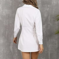Haljine za bijelu košulju za žene UK Dugme Down Dugi rukav odijelo haljina Solid naglicedmokirani mini