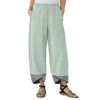 Dahich ženske pamučne posteljine Culots hlače Ljeto elastični struk široke noge Palazzo pantalone Pant Green XXL