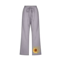 Funicet Womens Loose Capri Comfy crteži Yoga hlače Suncokret tiskani trenerke Lanene žrebove široke