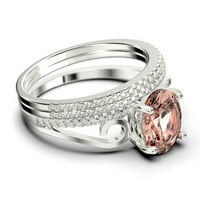 Prekrasna umjetnost nouvea 2. Karat ovalni rez morgatit i dijamantski prsten za uključivanje stila, vjenčani prsten u 10k čvrsto bijelo zlato, poklon za njene srebrne, bijelo zlato, obljetnicu
