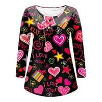 Valentinovo prvak za srce Tunika za žene Gumb Up pulover Dukseri Trendy Holiday Top Labavi fit Graphic Henley majice Bluza s dugim rukavima