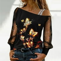Žene Casual Sequin Print Mress dugih rukava hladna ramena labava bluza za spajanje modni elegantni vrh