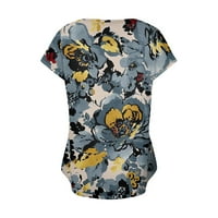 Apepal V majice za žene za žene cvjetne ljetne vrhove kratkih rukava Ležerne prilike Tunts Grey XL