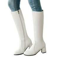 CALF čizme za žene ženske jesenje i zimske nove okrugle guste potpetice sa kožnim zatvaračem