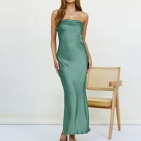 Ženska remen duga haljina s prorezom Spaghetti remen satena elegantna slatka tanka opremljena zabavna datuma noć maxi haljina