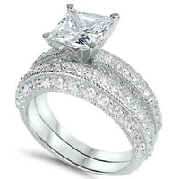 Njegov i njen vjenčani prsten CZ Sterling srebrni crni vjenčani prstenovi za muškarce žene