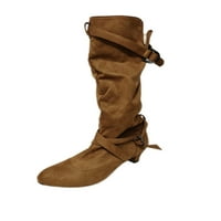 Sanviglor Women-Calf Boot Mid Heeld Block Heel Boots Povucite na zimskim cipelama Party Neklizajte Ležerne