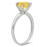 3CT okrugli rez žuti prirodni citrinski 14k Bijelo zlato Graviranje Izjava bridalne godišnjice Angažovanje vjenčanog solitaire Veličina prstena 11