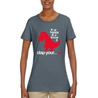 Ako ste sretni i znate da je crvena dinausor humora ženska grafička majica, ugljen, mali