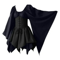 Hoksml Fall Haljine Halloween Žene Kostimi Gothic Retro dugih rukava Dresi za dugih rukava Dugi rukav