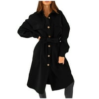 Petkort ženska duga jakna puna zip polarnih zimskih toplih bazičnih kaputa crna, s