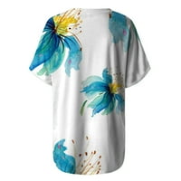 Ženski vrhovi V-izrez cvjetna bluza Labavi ženski košulje Skraćeno rukav Ljetno nebo plave s