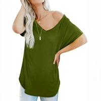 Prodaja Ženske modne košulje V-izrez Pulover pune boje Klasična udobna labava dukserija kratka rukava