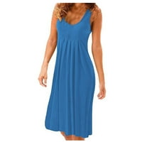 Ženske haljine Čvrsta koljena duljina sunčeva haljina bez rukava Ležerna haljina V-izrez plava XL