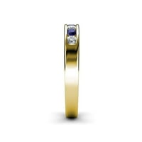 Plavi sapphire i dijamantni kameni kanal Set vjenčani trakit 0. CT TW u 14K žutom zlatu.Size 7