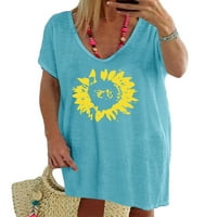 Ženska majica Sunflower Print Tee kratki rukav vrhovi ženske modne tučke bluze za odmor plavi 4xl