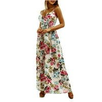 Ljetne haljine za žene bez rukava za ispis cvjetnog uzorka V-izrez midi fit i bljesak Y2K Trendi elegantni