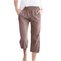 Pocket teretni hlače Žene Visoki struk Žene Ležerne prilike čvrste boje elastične labave hlače Ravne