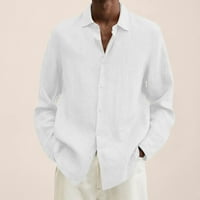 HAXMNOU MENS LINEN Gumb dolje majice s dugim rukavima Ljetna plaža Ležerne prilične fit košulje bijeli
