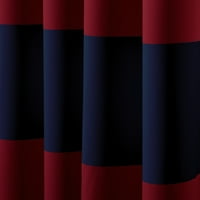 Kvalitetni kućni ragbi Stripe sobni zastori za potamnjenje - nehrđajući nikl GROMET - 52 W 84 L - mornarica crvena