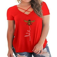 Plus size Ženska pčela ispisana v izrez majica kratkih rukava TEE Ljetni labavi bluza