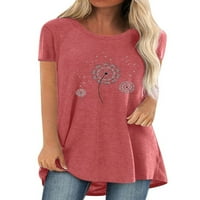 Eleluny Plus size Ženska majica kratkih rukava Tunic Lood Tops Ležerne prilike za ispis Bluza Pink 3xl
