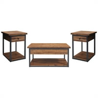 Rustikalni drveni set sa kavetom stolom i dva krajnja stola za dnevni boravak, stolić za kavu sa otvorenim