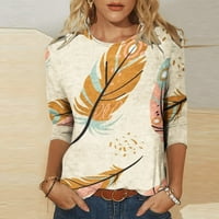 Voncos majice za žene - elegantna tiskana labava majica Srednja rukava Bluza Okrugli vrat Ležerne prilike