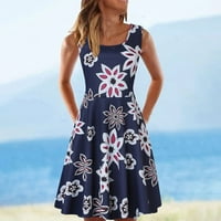 Hanzidakd Ljetne haljine za žene Ljeto Žene Ležerne prilike bez rukava Cvjelo od tiskane linije Mini