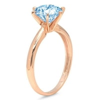 3.0ct okrugli rez prirodni švicarski plavi topaz 14K ružičasto zlato Angažovane prstene veličine 7.5
