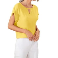 Ženski casual obični otvor za ključeve Top kratkih rukava žuta bluza m